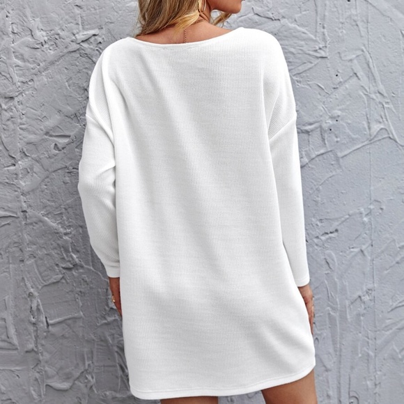 fall WHITE v neck long sleeve sweater dress - Picture 10 of 10